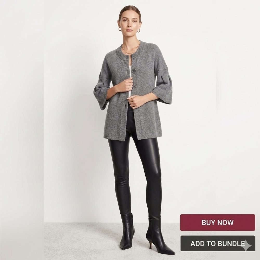 Vince 100% Cashmere Bell Sleeve Cardigan Sweater Gray S